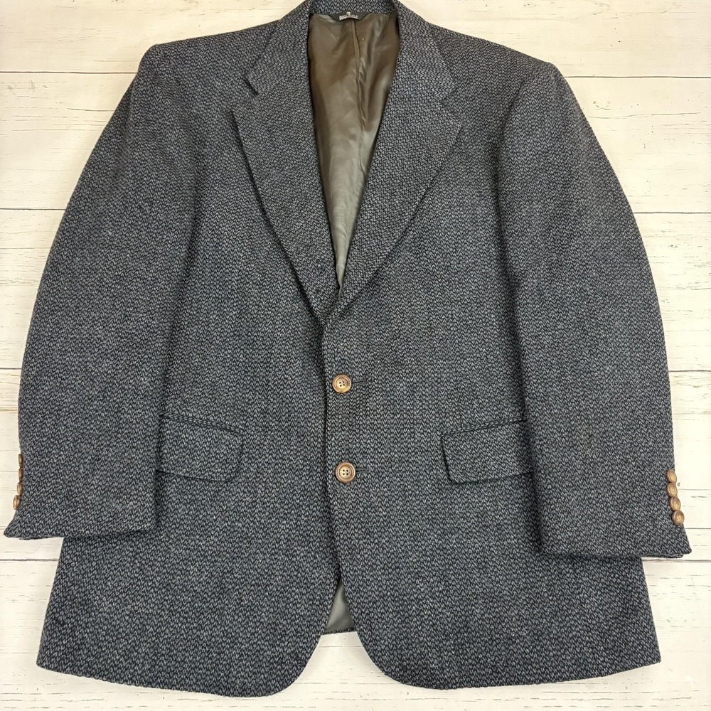 Polo Ralph Lauren Blazer University Club Sport Coat Mens 44 Gray Herringbone Woo